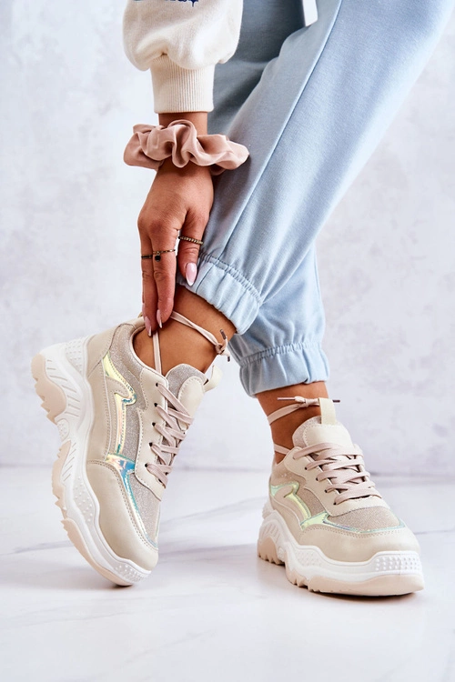Damskie Błyszczące Sneakersy Beżowe Callisto