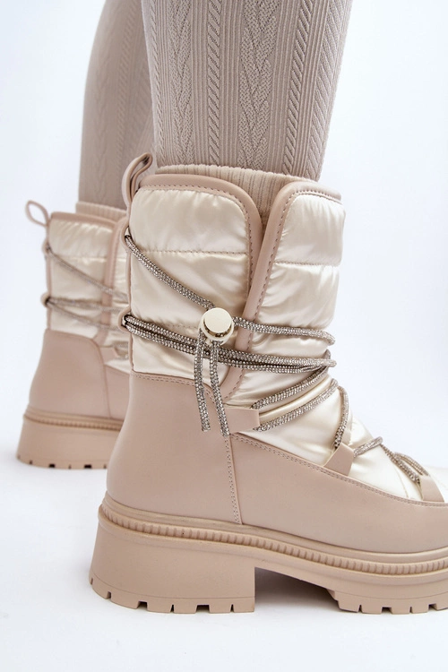 Śniegowce Damskie Z Ozdobnym Wiązaniem Beżowe Rilana