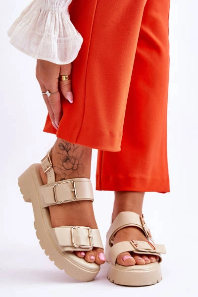 Skórzane Wygodne Sandały Beżowe Alayah