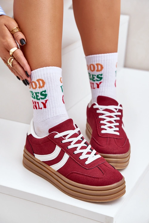 Stylowe Sneakersy Na Platformie Bordowe Doriwa
