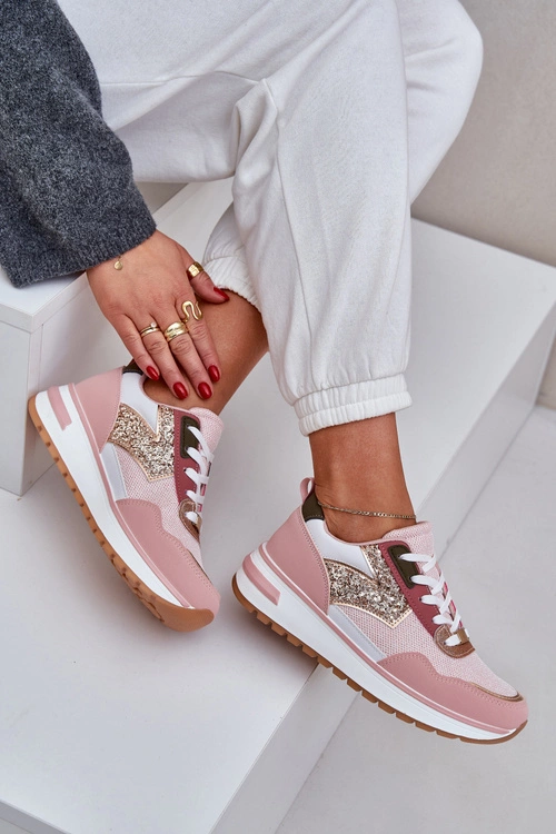 Błyszczące Buty Sportowe Damskie Różowe Leesema