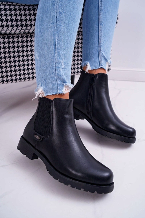 Damskie Botki Płaski Obcas Ocieplane Futerkiem Czarne Hertz