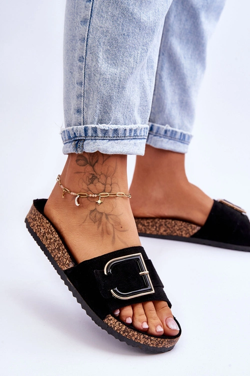 Damskie Klapki Zamszowe Na Platformie Czarne Festil