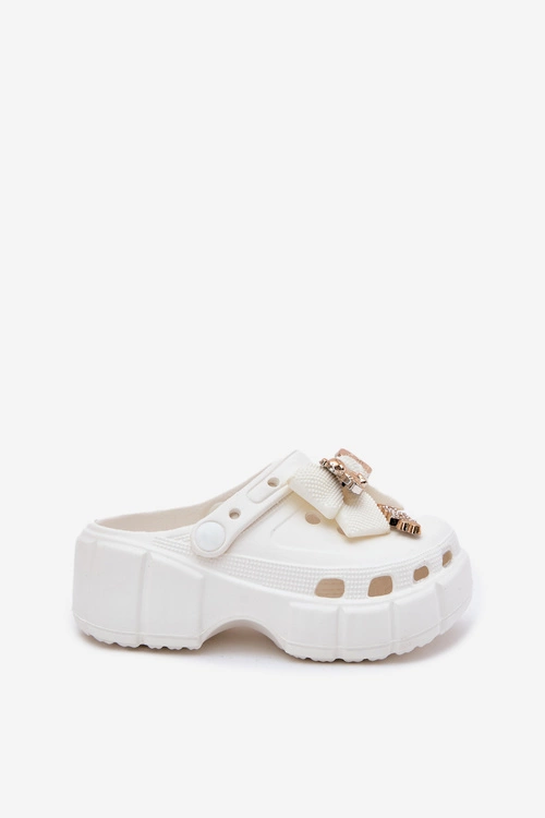Klapki Dziecięce Dziewczęce Piankowe Z Kokardką I Ozdobami Białe Selvana