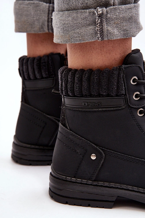 Damskie Skórzane Trapery Ocieplane Czarne Katalis