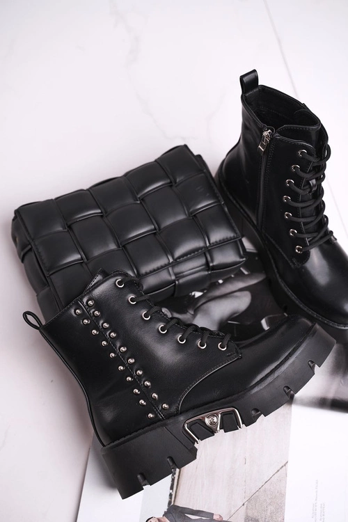 Botki Damskie Z Nitami Na Platformie Grunge Czarne Hard Rock