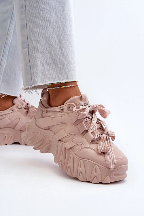 Sneakersy Damskie Na Masywnej Podeszwie Różowe Ellerai