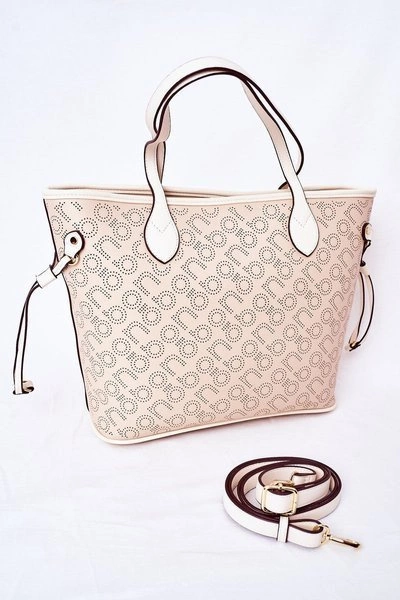 Ażurowa Torebka Shopper Na Ramię NOBO K3160 Beżowa