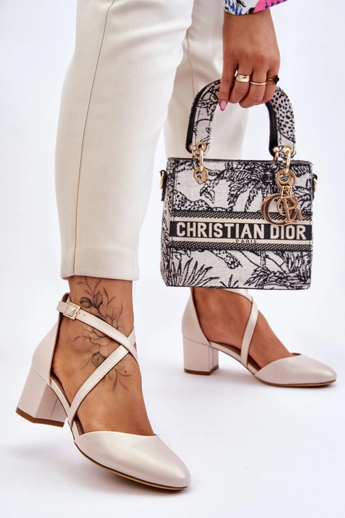 Czółenka Na Słupku Sergio Leone SK824 Perłowe Beżowe