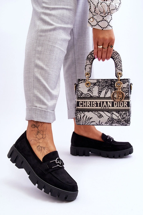 Zamszowe Damskie Mokasyny Czarne Sanvi