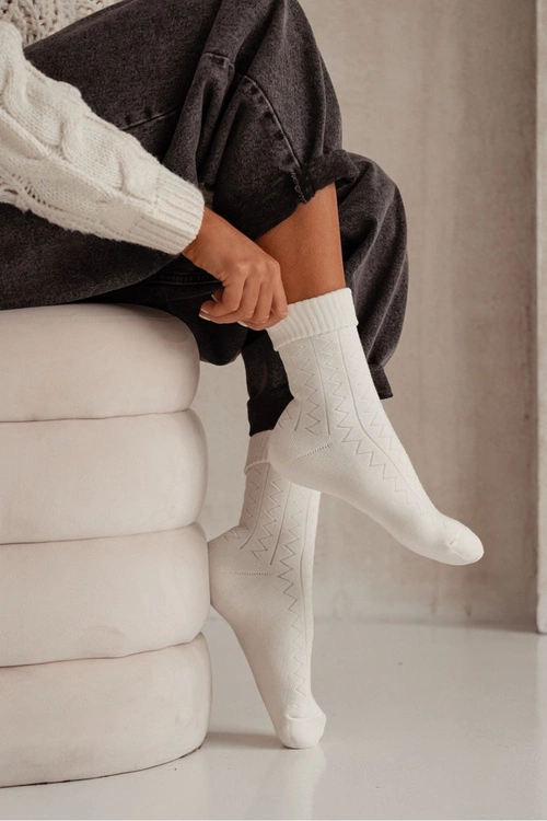 Skarpetki Damskie Frotte Zygzak Ecru