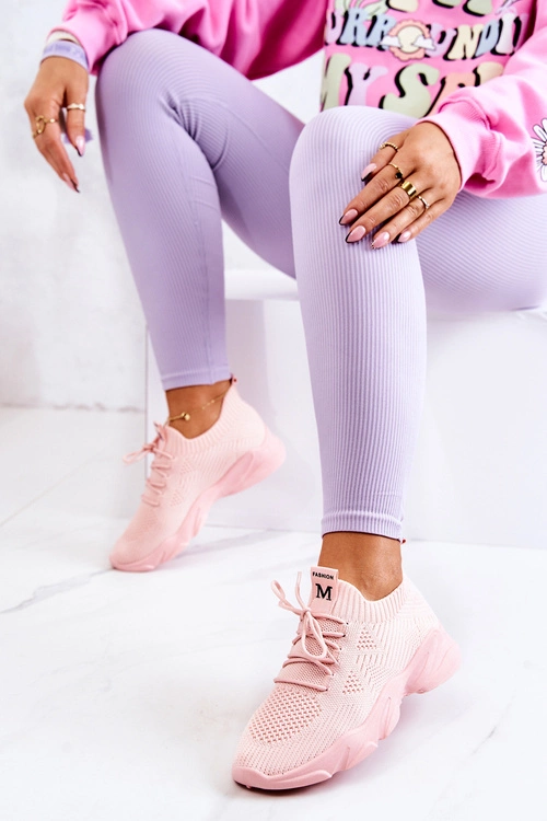 Sportowe Buty Sneakersy Materiałowe Różowe Nolene