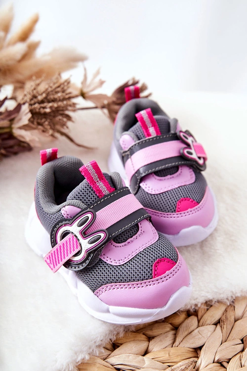 Dziecięce Sportowe Buty Na Rzep Befado 516P091 Szaro-Różowe