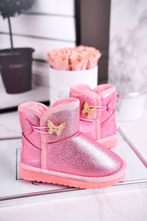 Ocieplane dziecięce botki śniegowce z motylkiem różowe Cosmic
