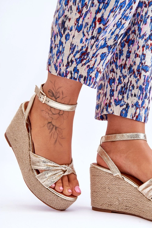 Sandały Damskie Na Koturnie Złote Kendall