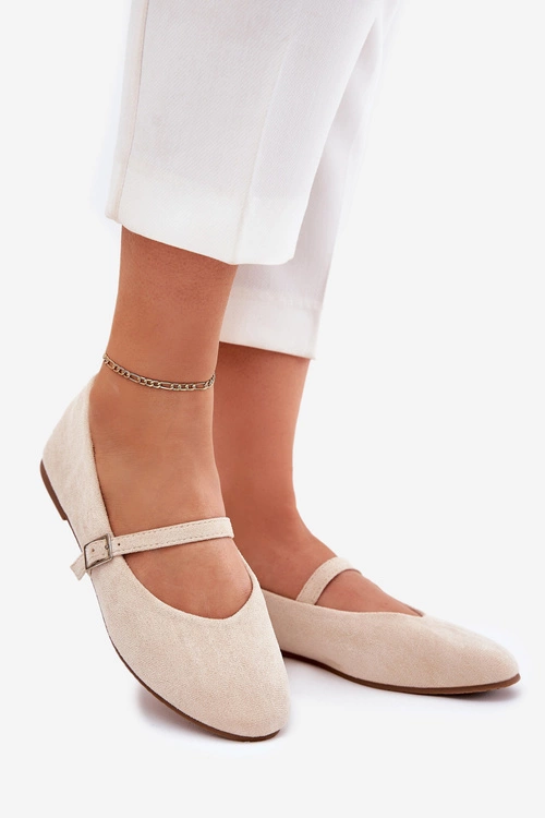 Płaskie Baleriny Z Paskiem Eko Zamszowe Beżowe Tirilina