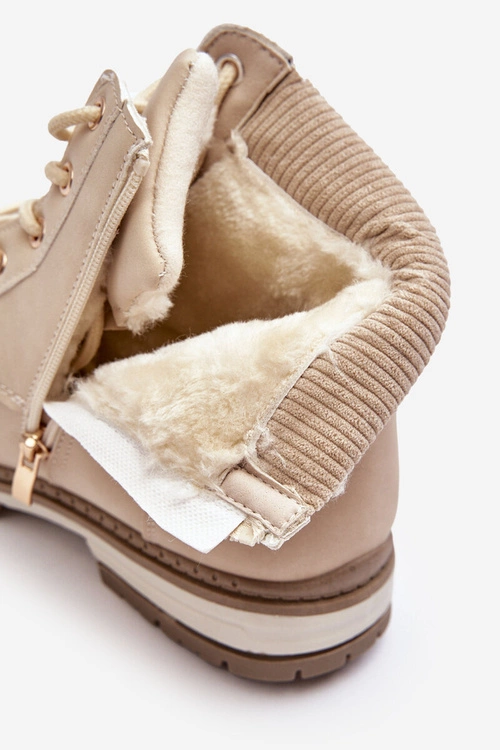 Damskie Skórzane Trapery Ocieplane Beżowe Bimena