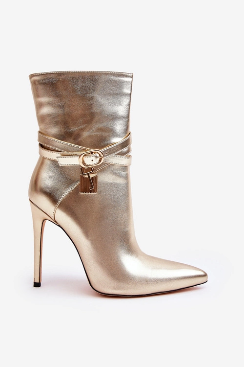 Damskie Botki Na Szpilce Z Paskami Złote Casulle