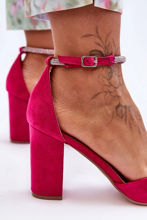 Zamszowe Czółenka Z Cyrkoniami Fuksja Diamond