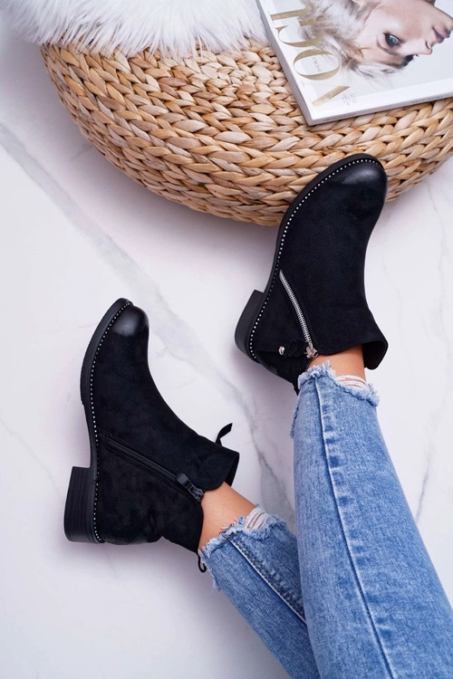 Damskie Botki Płaski Obcas Czarne Barski 98-20