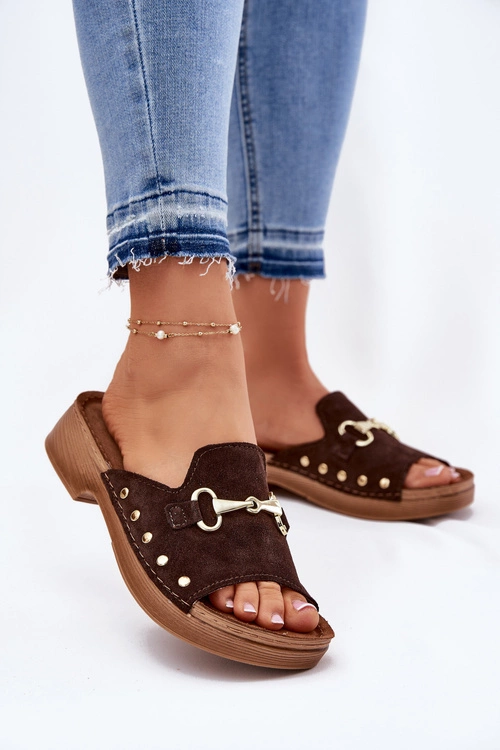 Zamszowe Klapki Damskie Inblu TF0002KU Brązowe