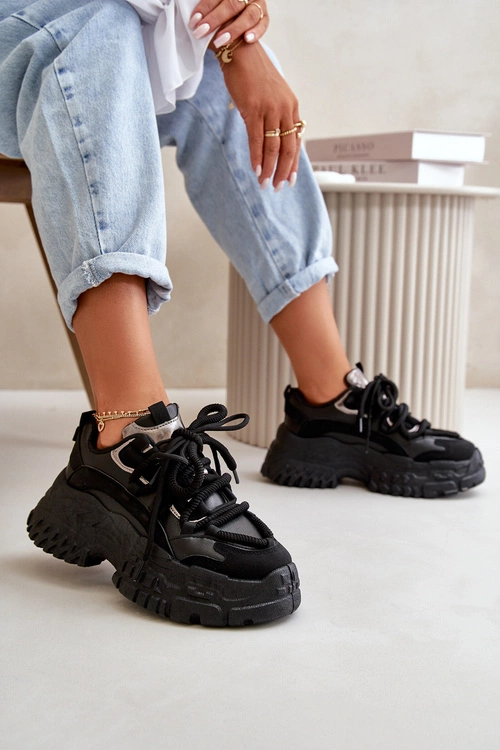 Sneakersy Damskie Na Masywnej Podeszwie Czarne Nevela