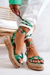 Sandałki Espadryle Na Koturnie Zielone Kwiaty Roxanne