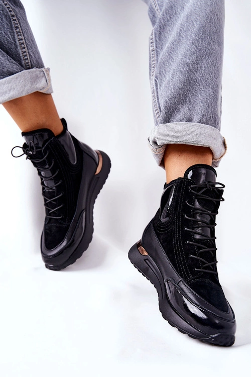 Wysokie Skórzane Sportowe Sneakersy Czarne Chocci