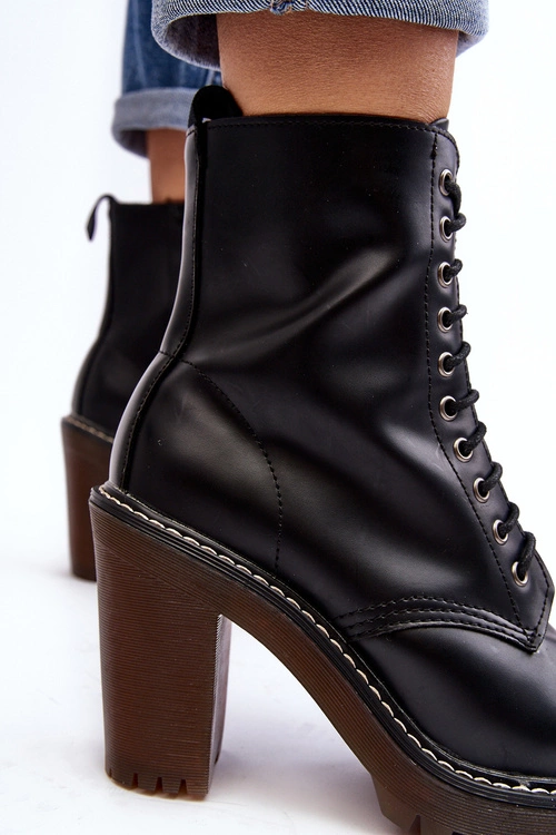 Botki Damskie Sznurowane Na Słupku Czarne Arove