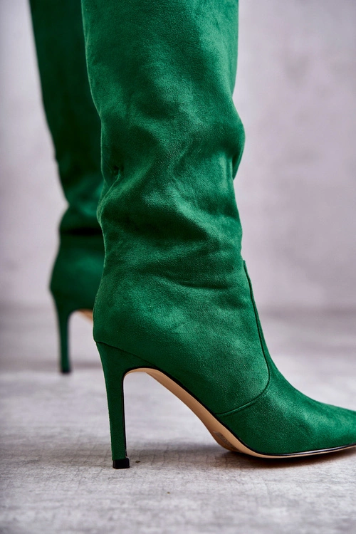 Zamszowe Kozaki Na Szpilce Zielone Carite