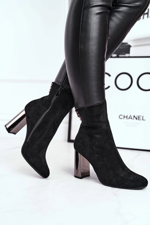 Damskie Botki Na Słupku Czarne Trens