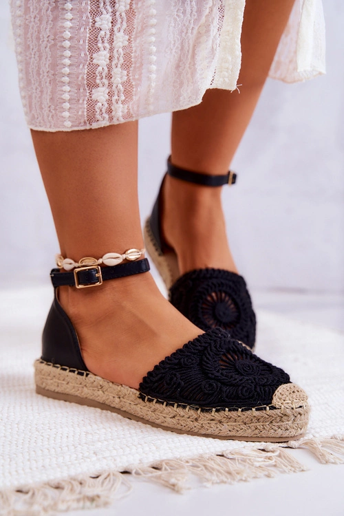 Damskie Espadryle Na Plecionej Platformie Czarne Calise