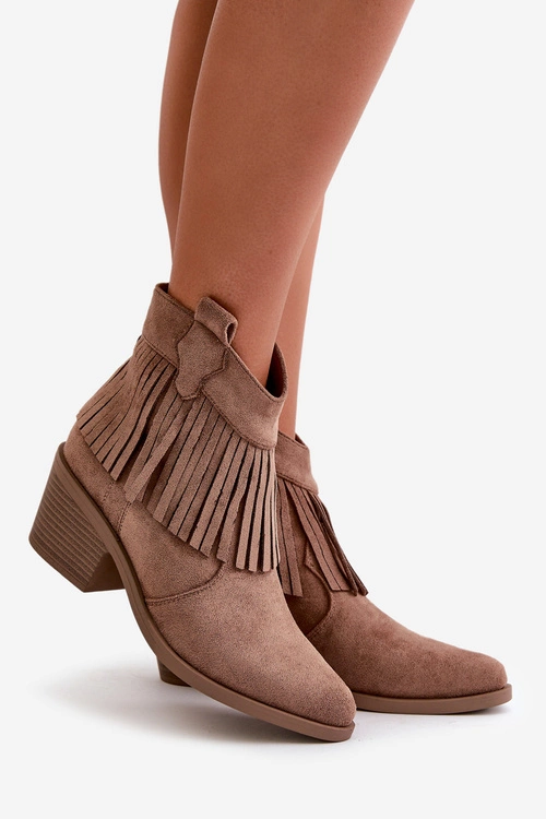 Botki Kowbojki Damskie Na Zamek Eko Zamszowe Brązowe S.Barski HY42-127