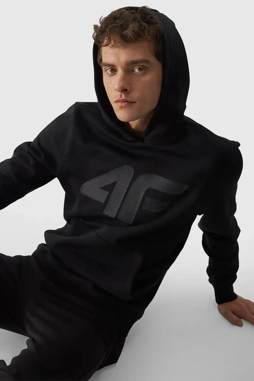 Męska Bluza Dresowa Nierozpinana Z Kapturem 4FWMM00TSWSM1464-20S Czarne