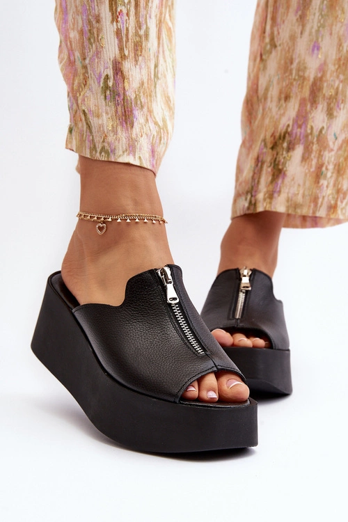 Zazoo 2916 Damskie Klapki Na Masywnej Platformie Z Suwakiem Czarne