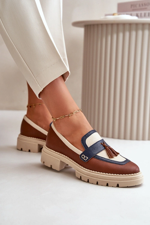 Skórzane Mokasyny Damskie Brązowe Laura Messi 2835