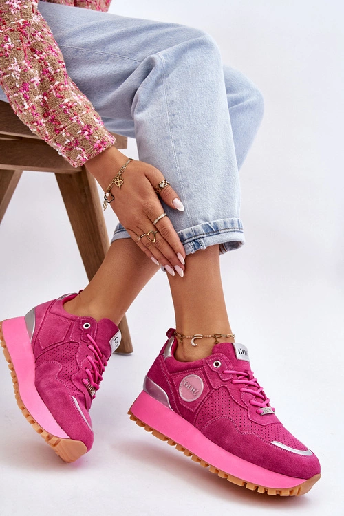 Damskie Zamszowe Buty Sportowe Na Platformie GOE LL2N4002 Fuksja