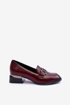 Skórzane Półbuty Mokasyny Na Obcasie Bordowe Sakina