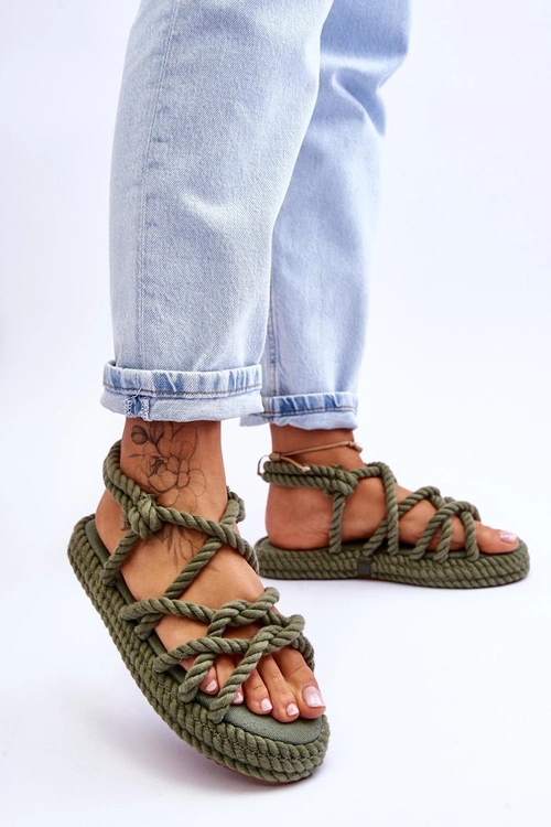 Damskie Modne Plecione Sandały Zielone Tiffanie