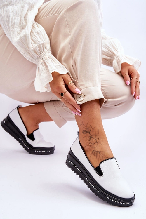 Wsuwane Skórzane Trampki Na Platformie Białe Madeline