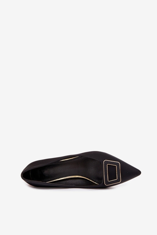 Czółenka Na Słupku Z Ozdobną Klamrą Czarne Seriva