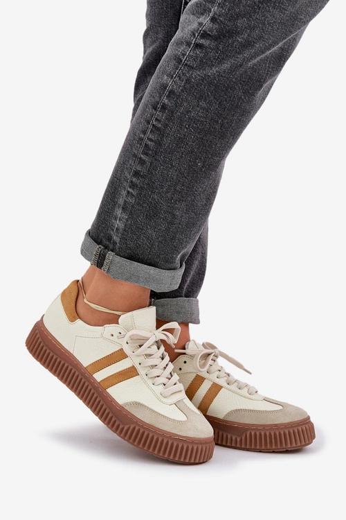 Zazoo N1068S6 Skórzane Niskie Sneakersy Damskie Na Platformie Beżowe