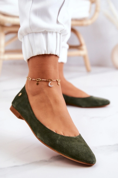 Damskie Zamszowe Baleriny Maciejka 04100-45 Khaki