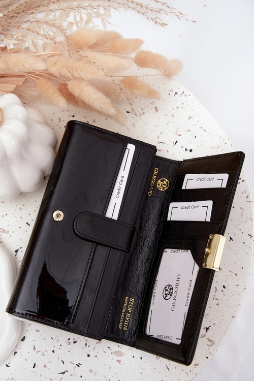 Lakierowany Portfel Damski Z Drobinkami Czarny Selavie