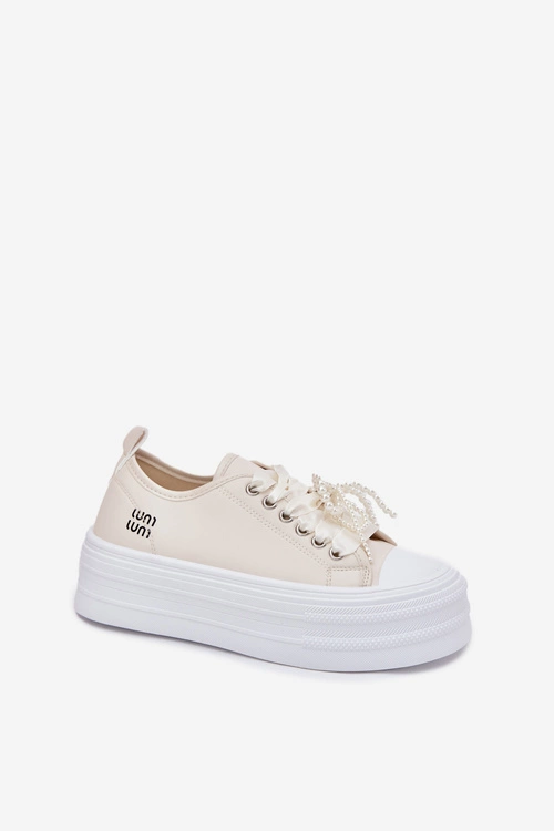 Trampki Damskie Na Platformie Z Ozdobnym Sznurowaniem Beżowe Tivora