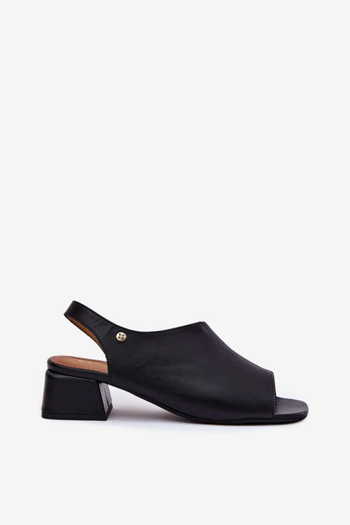 Skórzane Sandały Damskie Na Klocku Maciejka 06975-01 Czarne