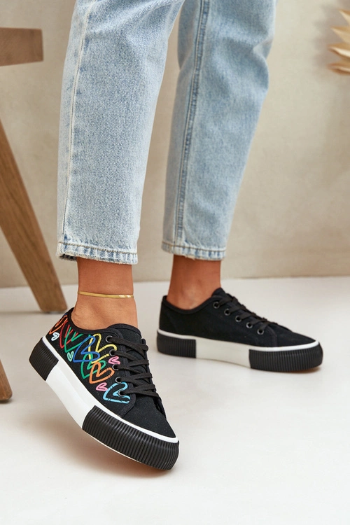 Trampki Tenisówki Damskie W Serca Czarne Fonirea