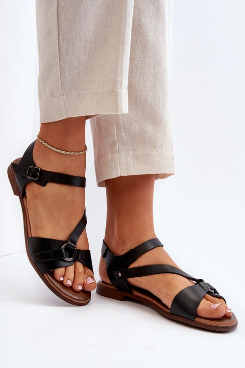 Zazoo 40182 Skórzane Sandały Damskie Czarne