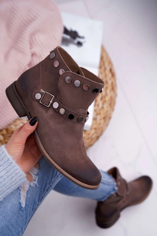 Botki Damskie Beżowe Welurowe Exquisite 1172