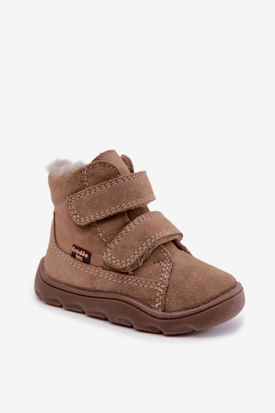 Skórzane Zamszowe Śniegowce Barefoot Dziecięce Froddo G2110151-8 Beżowe
